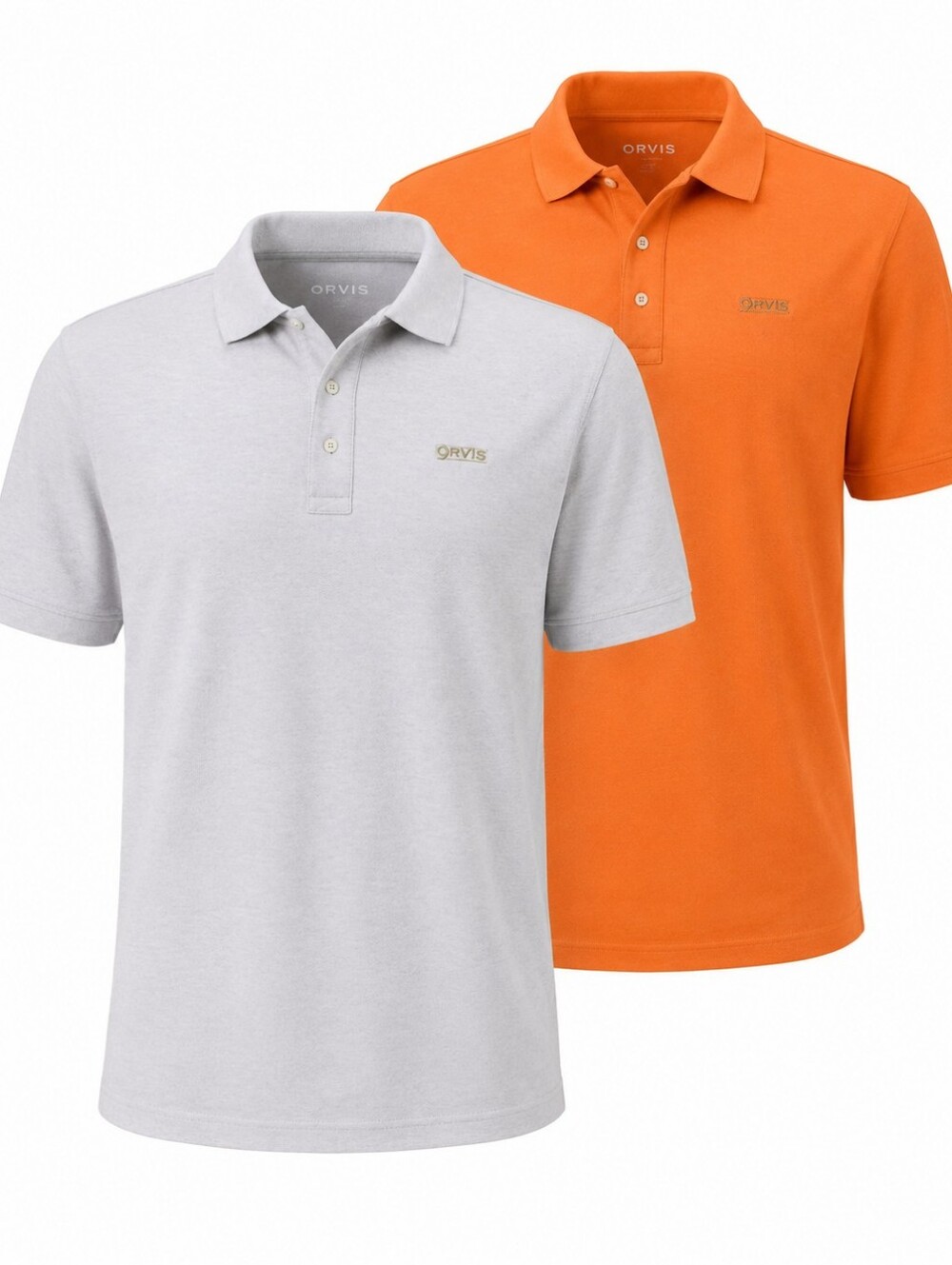 ORVIS | 2 Heavyweight‎ Cotton Polo Shirts Tan Orange Embroidered Logo | XL